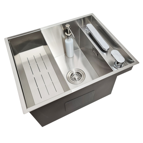 Chiuveta bucatarie inox CookingAid INVISIBLE DEEP cu scurgator vase/paste/fructe, dozator detergent + accesorii montaj [12]