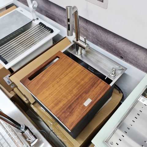 Chiuveta bucatarie inox CookingAid INVISIBLE DEEP cu scurgator vase/paste/fructe, dozator detergent + accesorii montaj [17]