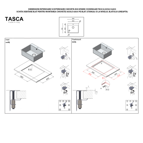 Chiuveta bucatarie inox CookingAid TASCA ASOLO AA55 cu montaj pe blat sau la nivelul blatului si accesorii montaj [17]