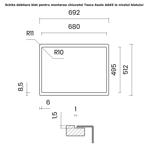 Chiuveta bucatarie inox CookingAid TASCA ASOLO AA65 cu montaj pe blat sau la nivelul blatului si accesorii montaj [21]