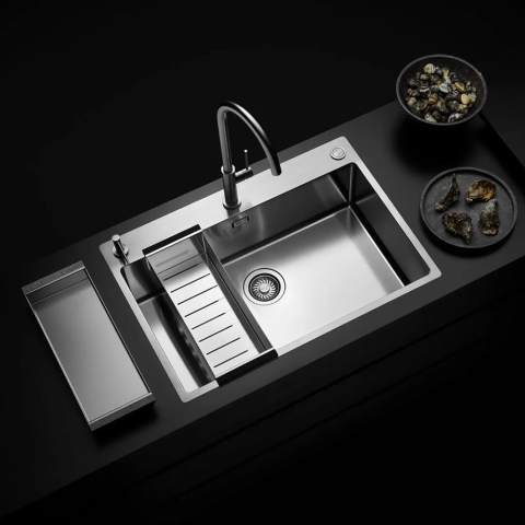 Inox - Chiuveta bucatarie inox CookingAid TASCA ASOLO AA74 cu montaj pe blat sau la nivelul blatului si accesorii montaj