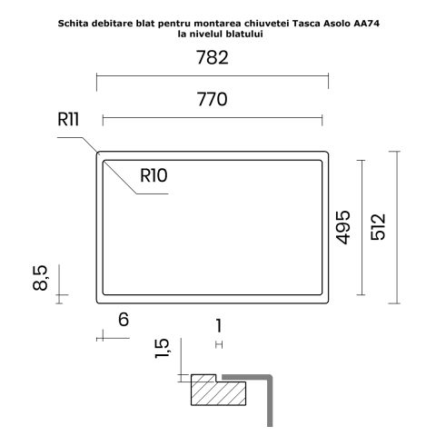 Chiuveta bucatarie inox CookingAid TASCA ASOLO AA74 cu montaj pe blat sau la nivelul blatului si accesorii montaj [14]