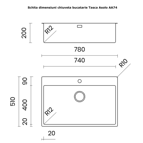 Chiuveta bucatarie inox CookingAid TASCA ASOLO AA74 cu montaj pe blat sau la nivelul blatului si accesorii montaj [15]