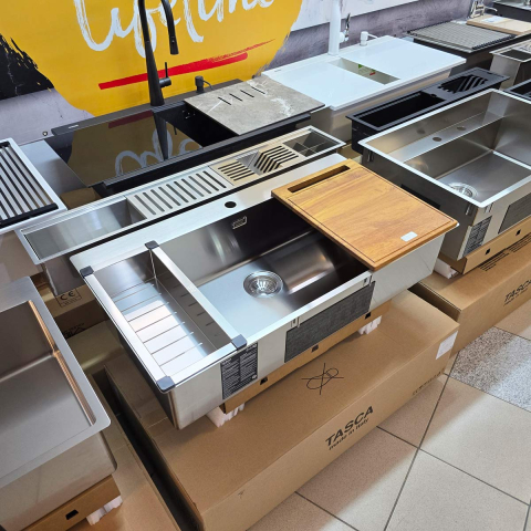 Chiuveta bucatarie inox CookingAid TASCA ASOLO AA90 WORKSTATION cu montaj pe blat sau la nivelul blatului si accesorii montaj [5]