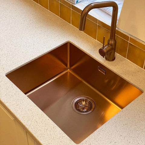 Chiuveta bucatarie inox CookingAid TASCA CANOVA CA50 COPPER cu strat PVD ceramic culoare cupru cu montaj pe blat, sub blat sau la nivelul blatului si accesorii montaj [10]