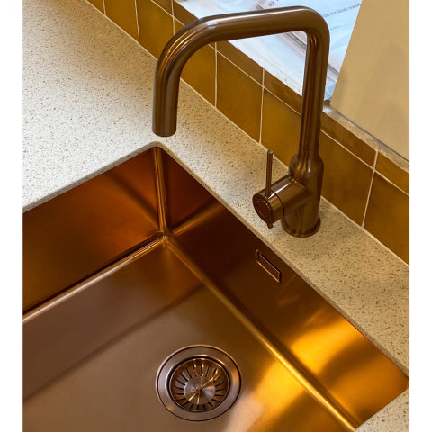 Chiuveta bucatarie inox CookingAid TASCA CANOVA CA50 COPPER cu strat PVD ceramic culoare cupru cu montaj pe blat, sub blat sau la nivelul blatului si accesorii montaj [12]