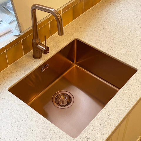 Chiuveta bucatarie inox CookingAid TASCA CANOVA CA50 COPPER cu strat PVD ceramic culoare cupru cu montaj pe blat, sub blat sau la nivelul blatului si accesorii montaj [9]