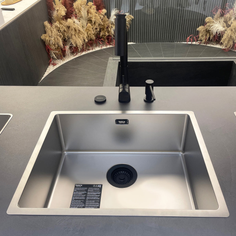 Chiuvete & Baterii - Chiuveta bucatarie inox CookingAid TASCA CANOVA CA50 DuriX mata, rezistenta la zgarieturi si ventil/preaplin negru, cu montaj pe blat, sub blat sau la nivelul blatului si accesorii montaj