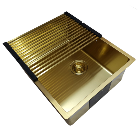 Chiuveta bucatarie inox CookingAid TASCA CANOVA CA50 Gold cu strat PVD ceramic culoare aurie cu montaj pe blat, sub blat sau la nivelul blatului si accesorii montaj [11]