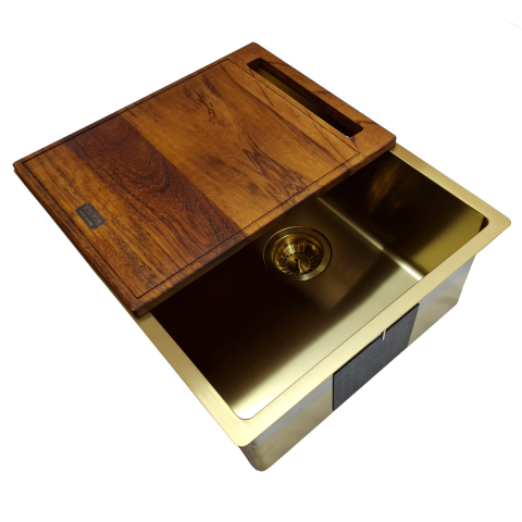 Chiuveta bucatarie inox CookingAid TASCA CANOVA CA50 Gold cu strat PVD ceramic culoare aurie cu montaj pe blat, sub blat sau la nivelul blatului si accesorii montaj [9]