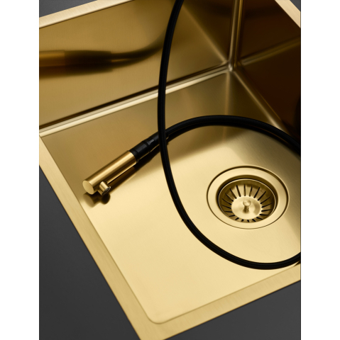Chiuveta bucatarie inox CookingAid TASCA CANOVA CA50 Gold cu strat PVD ceramic culoare aurie cu montaj pe blat, sub blat sau la nivelul blatului si accesorii montaj [16]