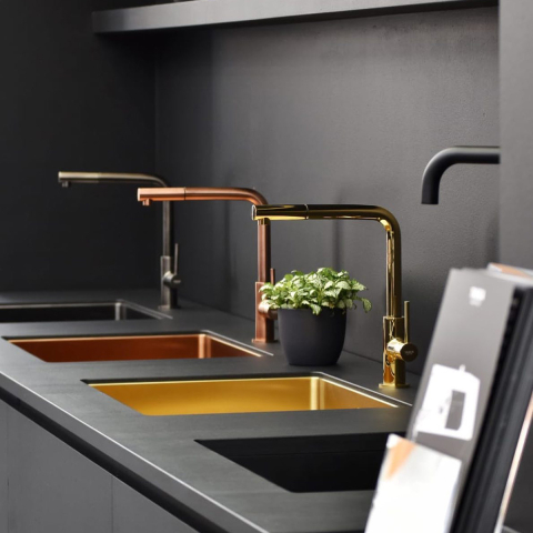 Chiuveta bucatarie inox CookingAid TASCA CANOVA CA50 Gold cu strat PVD ceramic culoare aurie cu montaj pe blat, sub blat sau la nivelul blatului si accesorii montaj [17]