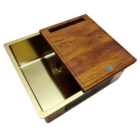 Chiuveta bucatarie inox CookingAid TASCA CANOVA CA50 Gold cu strat PVD ceramic culoare aurie cu montaj pe blat, sub blat sau la nivelul blatului si accesorii montaj [8]