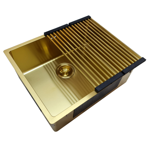 Chiuveta bucatarie inox CookingAid TASCA CANOVA CA50 Gold cu strat PVD ceramic culoare aurie cu montaj pe blat, sub blat sau la nivelul blatului si accesorii montaj [10]