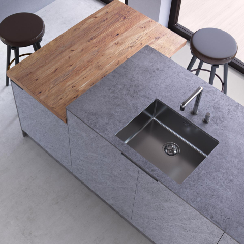 Chiuvete & Baterii - Chiuveta bucatarie inox CookingAid TASCA CANOVA CA50 GUN METAL cu strat PVD ceramic culoare gri inchis / negru antracit cu montaj pe blat, sub blat sau la nivelul blatului si accesorii montaj