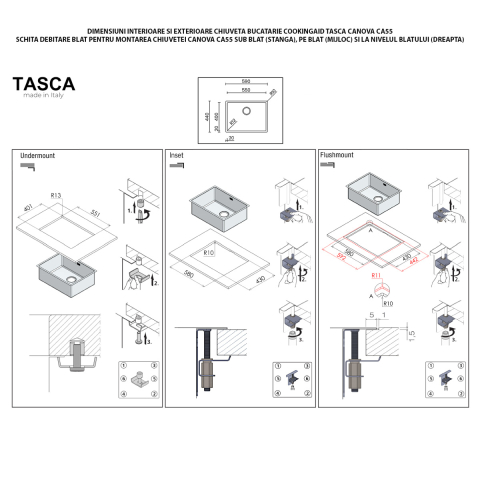 Chiuveta bucatarie inox CookingAid TASCA CANOVA CA55 cu montaj pe blat, sub blat sau la nivelul blatului si accesorii montaj [15]