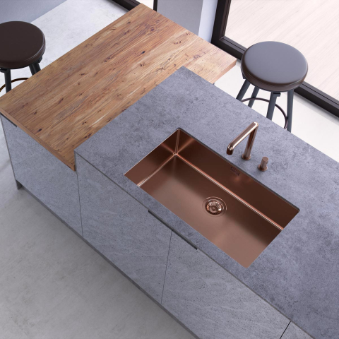 Chiuvete & Baterii - Chiuveta bucatarie inox CookingAid TASCA CANOVA CA70 COPPER cu strat PVD ceramic culoare cupru cu montaj pe blat, sub blat sau la nivelul blatului si accesorii montaj