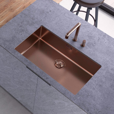 Chiuveta bucatarie inox CookingAid TASCA CANOVA CA70 COPPER cu strat PVD ceramic culoare cupru cu montaj pe blat, sub blat sau la nivelul blatului si accesorii montaj [1]