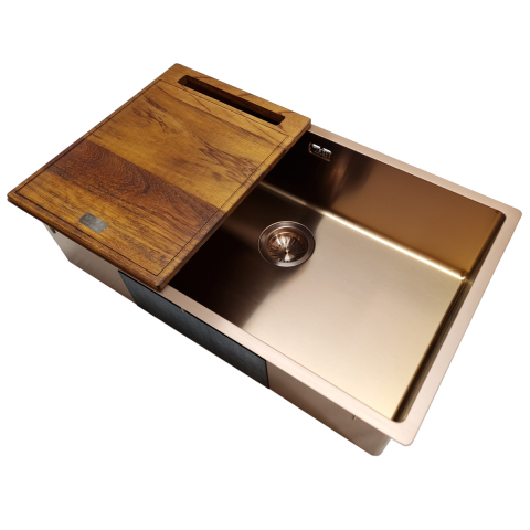 Chiuveta bucatarie inox CookingAid TASCA CANOVA CA70 COPPER cu strat PVD ceramic culoare cupru cu montaj pe blat, sub blat sau la nivelul blatului si accesorii montaj [8]