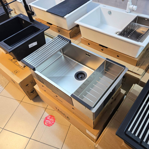 Chiuveta bucatarie inox CookingAid TASCA CANOVA CA70 DuriX mata, rezistenta la zgarieturi si ventil/preaplin negru, cu montaj pe blat, sub blat sau la nivelul blatului si accesorii montaj [23]