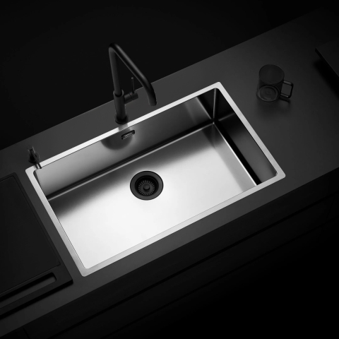 Chiuveta bucatarie inox CookingAid TASCA CANOVA CA70 DuriX mata, rezistenta la zgarieturi si ventil/preaplin negru, cu montaj pe blat, sub blat sau la nivelul blatului si accesorii montaj [17]