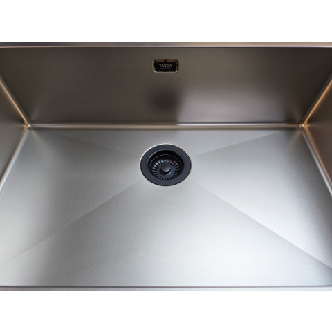 Chiuveta bucatarie inox CookingAid TASCA CANOVA CA70 DuriX mata, rezistenta la zgarieturi si ventil/preaplin negru, cu montaj pe blat, sub blat sau la nivelul blatului si accesorii montaj [2]