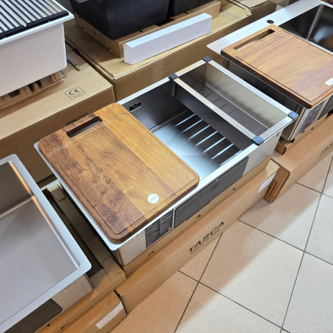 Chiuveta bucatarie inox CookingAid TASCA CANOVA CA70 DuriX mata, rezistenta la zgarieturi si ventil/preaplin negru, cu montaj pe blat, sub blat sau la nivelul blatului si accesorii montaj [8]