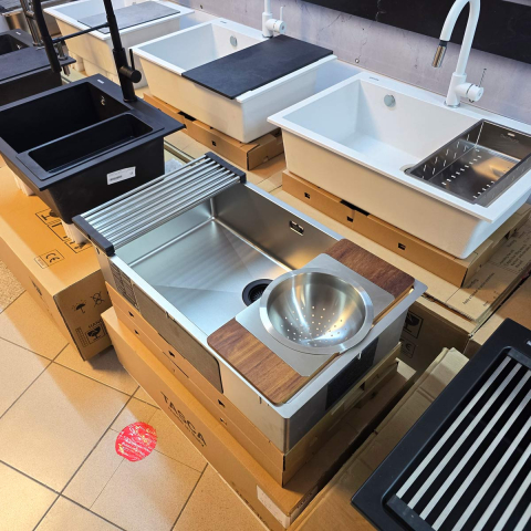 Chiuveta bucatarie inox CookingAid TASCA CANOVA CA70 DuriX mata, rezistenta la zgarieturi si ventil/preaplin negru, cu montaj pe blat, sub blat sau la nivelul blatului si accesorii montaj [31]