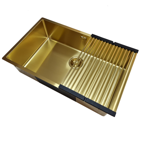 Chiuveta bucatarie inox CookingAid TASCA CANOVA CA70 GOLD cu strat PVD ceramic culoare aurie cu montaj pe blat, sub blat sau la nivelul blatului si accesorii montaj [10]