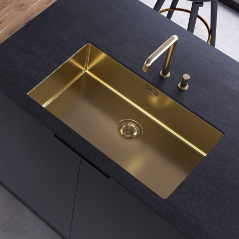 Chiuveta bucatarie inox CookingAid TASCA CANOVA CA70 GOLD cu strat PVD ceramic culoare aurie cu montaj pe blat, sub blat sau la nivelul blatului si accesorii montaj [1]