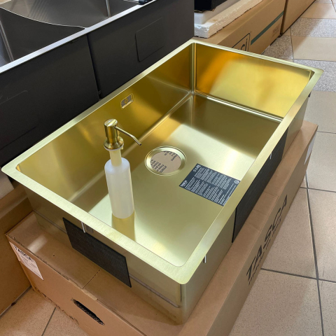 Chiuveta bucatarie inox CookingAid TASCA CANOVA CA70 GOLD cu strat PVD ceramic culoare aurie cu montaj pe blat, sub blat sau la nivelul blatului si accesorii montaj [13]