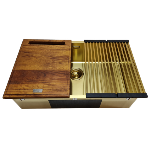 Chiuveta bucatarie inox CookingAid TASCA CANOVA CA70 GOLD cu strat PVD ceramic culoare aurie cu montaj pe blat, sub blat sau la nivelul blatului si accesorii montaj [9]