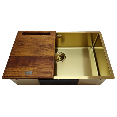 Chiuveta bucatarie inox CookingAid TASCA CANOVA CA70 GOLD cu strat PVD ceramic culoare aurie cu montaj pe blat, sub blat sau la nivelul blatului si accesorii montaj [7]