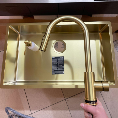 Chiuveta bucatarie inox CookingAid TASCA CANOVA CA70 GOLD cu strat PVD ceramic culoare aurie cu montaj pe blat, sub blat sau la nivelul blatului si accesorii montaj [14]