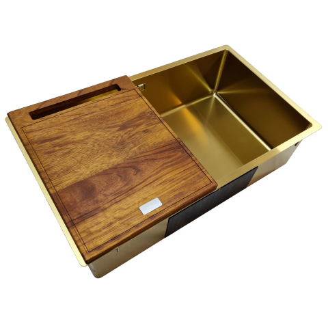 Chiuveta bucatarie inox CookingAid TASCA CANOVA CA70 GOLD cu strat PVD ceramic culoare aurie cu montaj pe blat, sub blat sau la nivelul blatului si accesorii montaj [8]