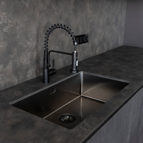 Chiuveta bucatarie inox CookingAid TASCA CANOVA CA70 GUN METAL cu strat PVD ceramic culoare gri inchis / negru antracit cu montaj pe blat, sub blat sau la nivelul blatului si accesorii montaj [12]