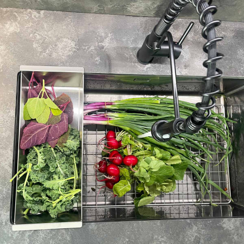 Chiuveta bucatarie inox CookingAid TASCA CANOVA CA70 GUN METAL cu strat PVD ceramic culoare gri inchis / negru antracit cu montaj pe blat, sub blat sau la nivelul blatului si accesorii montaj [2]