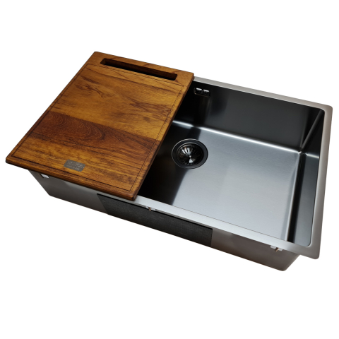 Chiuveta bucatarie inox CookingAid TASCA CANOVA CA70 GUN METAL cu strat PVD ceramic culoare gri inchis / negru antracit cu montaj pe blat, sub blat sau la nivelul blatului si accesorii montaj [7]