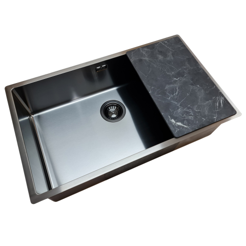 Chiuveta bucatarie inox CookingAid TASCA CANOVA CA70 GUN METAL cu strat PVD ceramic culoare gri inchis / negru antracit cu montaj pe blat, sub blat sau la nivelul blatului si accesorii montaj [8]