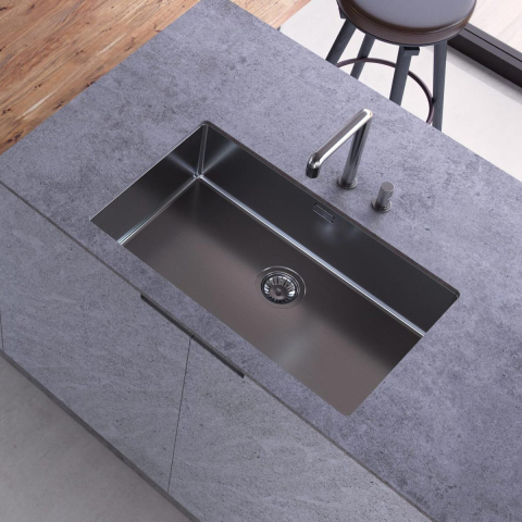 Inox - Chiuveta bucatarie inox CookingAid TASCA CANOVA CA70 GUN METAL cu strat PVD ceramic culoare gri inchis / negru antracit cu montaj pe blat, sub blat sau la nivelul blatului si accesorii montaj