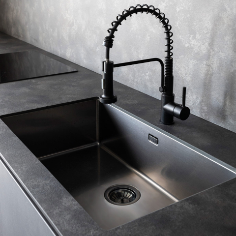 Chiuveta bucatarie inox CookingAid TASCA CANOVA CA70 GUN METAL cu strat PVD ceramic culoare gri inchis / negru antracit cu montaj pe blat, sub blat sau la nivelul blatului si accesorii montaj [14]