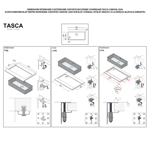 Chiuveta bucatarie inox CookingAid TASCA CANOVA CA90 WORKSTATION + tavita scurgere inox + tocator lemn Iroko, cu montaj pe blat, sub blat sau la nivelul blatului si accesorii montaj [8]