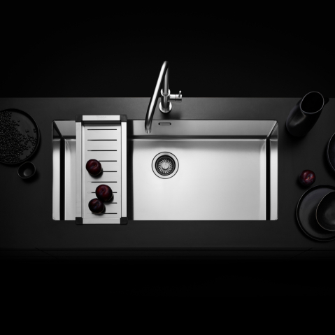 Chiuveta bucatarie inox CookingAid TASCA CANOVA CA90 WORKSTATION + tavita scurgere inox + tocator lemn Iroko, cu montaj pe blat, sub blat sau la nivelul blatului si accesorii montaj [7]