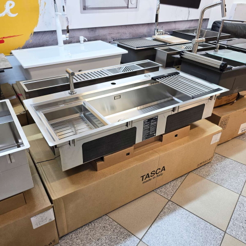 Chiuveta bucatarie inox CookingAid TASCA Harmony 116IF WORKSTATION cu 6 accesorii: tavita scurgere glisanta, tocator lemn Iroko, gratar scurgere glisant, dus extractibil cu pulverizator, dozator deter [15]