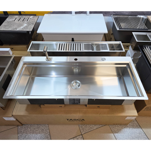 Chiuveta bucatarie inox CookingAid TASCA Harmony 116IF WORKSTATION cu 6 accesorii: tavita scurgere glisanta, tocator lemn Iroko, gratar scurgere glisant, dus extractibil cu pulverizator, dozator deter [29]