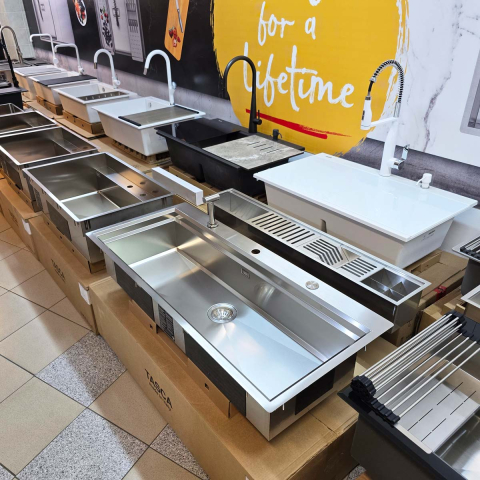 Chiuveta bucatarie inox CookingAid TASCA Harmony 116IF WORKSTATION cu 6 accesorii: tavita scurgere glisanta, tocator lemn Iroko, gratar scurgere glisant, dus extractibil cu pulverizator, dozator deter [20]