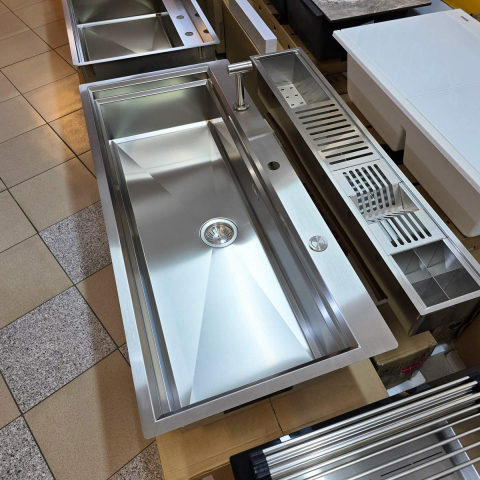 Chiuveta bucatarie inox CookingAid TASCA Harmony 116IF WORKSTATION cu 6 accesorii: tavita scurgere glisanta, tocator lemn Iroko, gratar scurgere glisant, dus extractibil cu pulverizator, dozator deter [25]