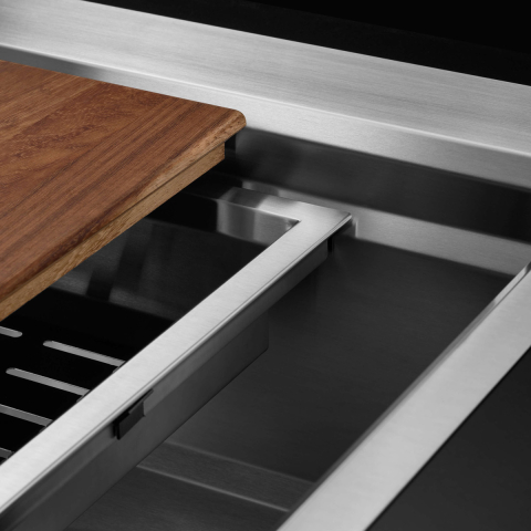 Chiuveta bucatarie inox CookingAid TASCA Harmony 116IF WORKSTATION cu 6 accesorii: tavita scurgere glisanta, tocator lemn Iroko, gratar scurgere glisant, dus extractibil cu pulverizator, dozator deter [4]