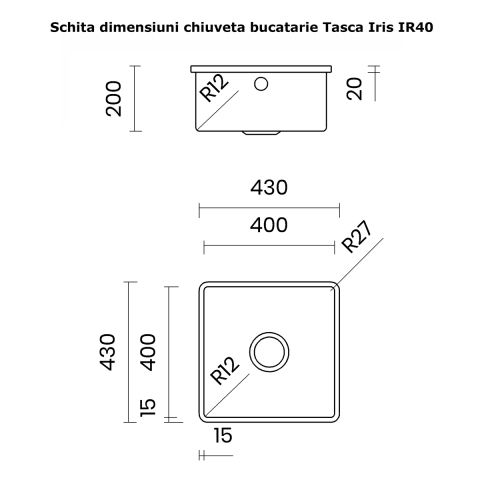 Chiuveta bucatarie inox CookingAid TASCA IRIS IR40 cu montaj pe blat, ventil scurgere automat cu capac scurgere invisibila, preaplin rotund si accesorii montaj [21]