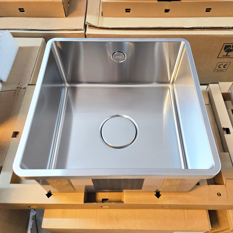 Chiuveta bucatarie inox CookingAid TASCA IRIS IR40 cu montaj pe blat, ventil scurgere automat cu capac scurgere invisibila, preaplin rotund si accesorii montaj [10]